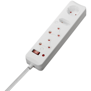 Switched 4-Way Surge-Protected Multiplug 3m Braided Cord - White