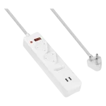 Switched 3-Way Surge-Protected Multiplug with Dual 2.4a USB Ports 3m Braided Cord - White