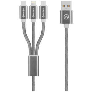 Amplify Linked Series 3-in-1 Charge Cable - Gun Metal 1.2m