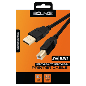 Bounce USB 2.0 A Male to B Male Printer Cable - Black