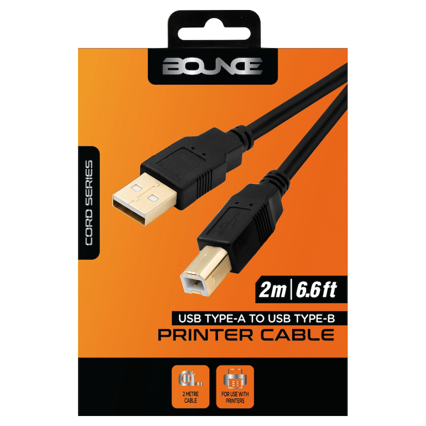 Bounce USB 2.0 A Male to B Male Printer Cable - Black